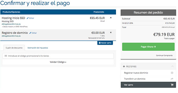 pago de alojamiento y hosting