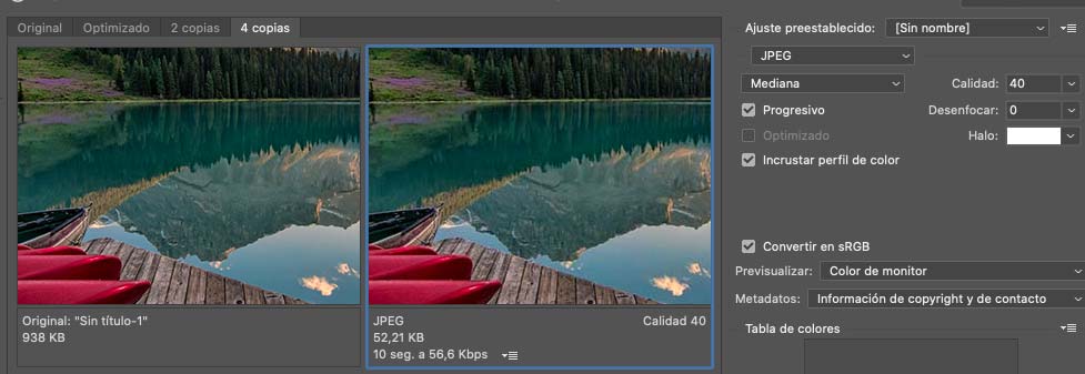 Captura de pantalla optimizar imagen photoshop